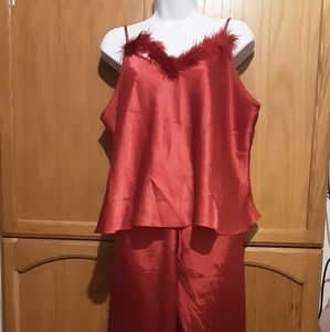 Vintage Satin Red Pajama Pants and Shirt